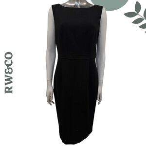 RW&CO Black Sheath Dress – V-Back, Stretch Lined, Waist Detail – Size 8